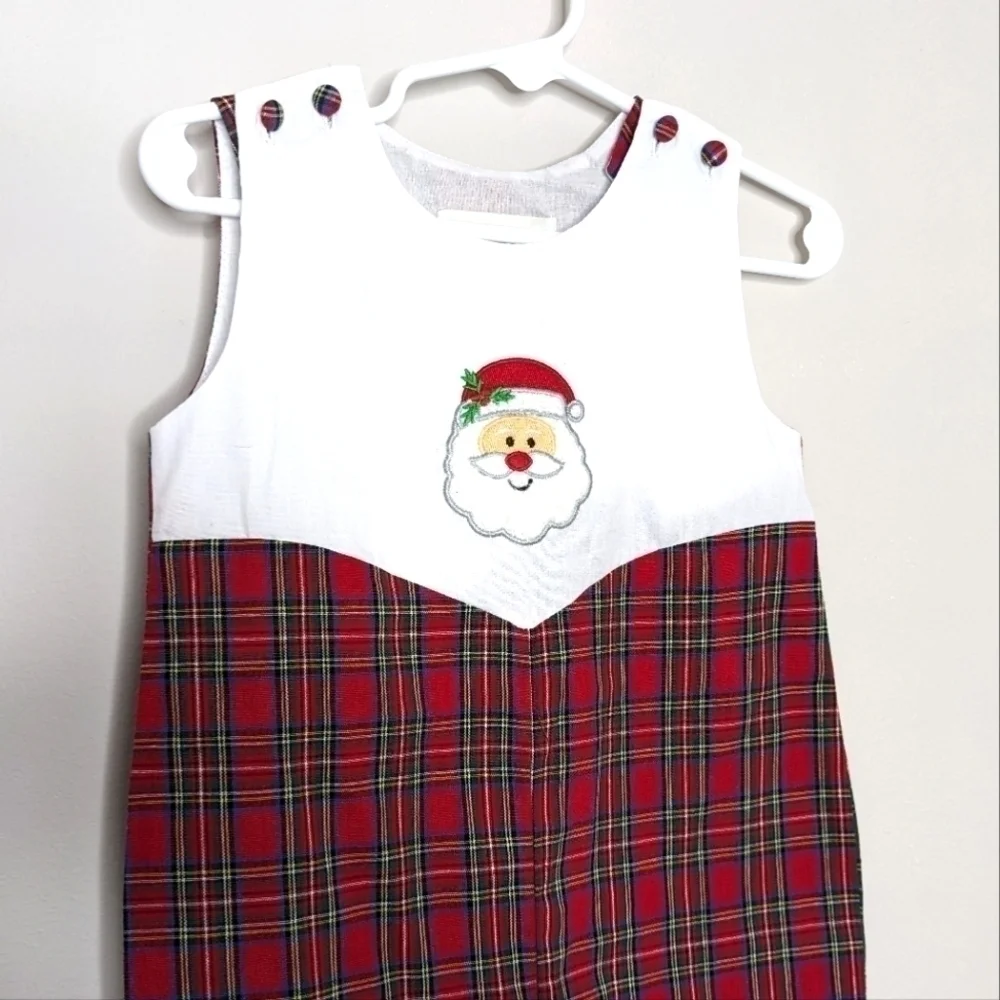 Lil Cactus Santa Claus Christmas Plaid Romper 12-18m